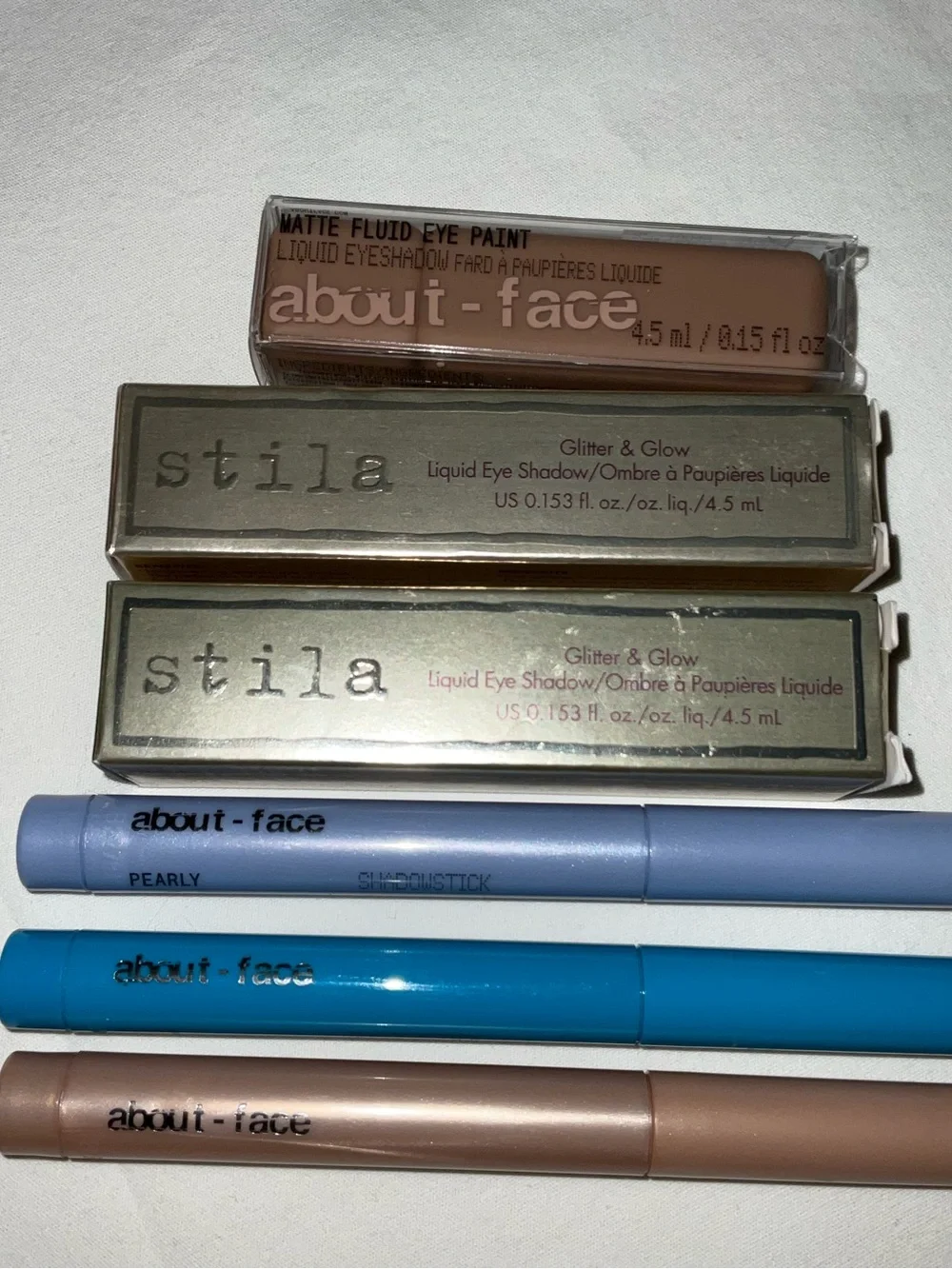 Bundle of about-face Cream Eyeshadow & Crayon Trio — Brown, Blue, Light blue